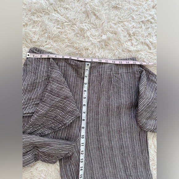 Anthropologie Post stamp Striped Brown wide leg linen pants elastic waist SZ M - Picture 4 of 7